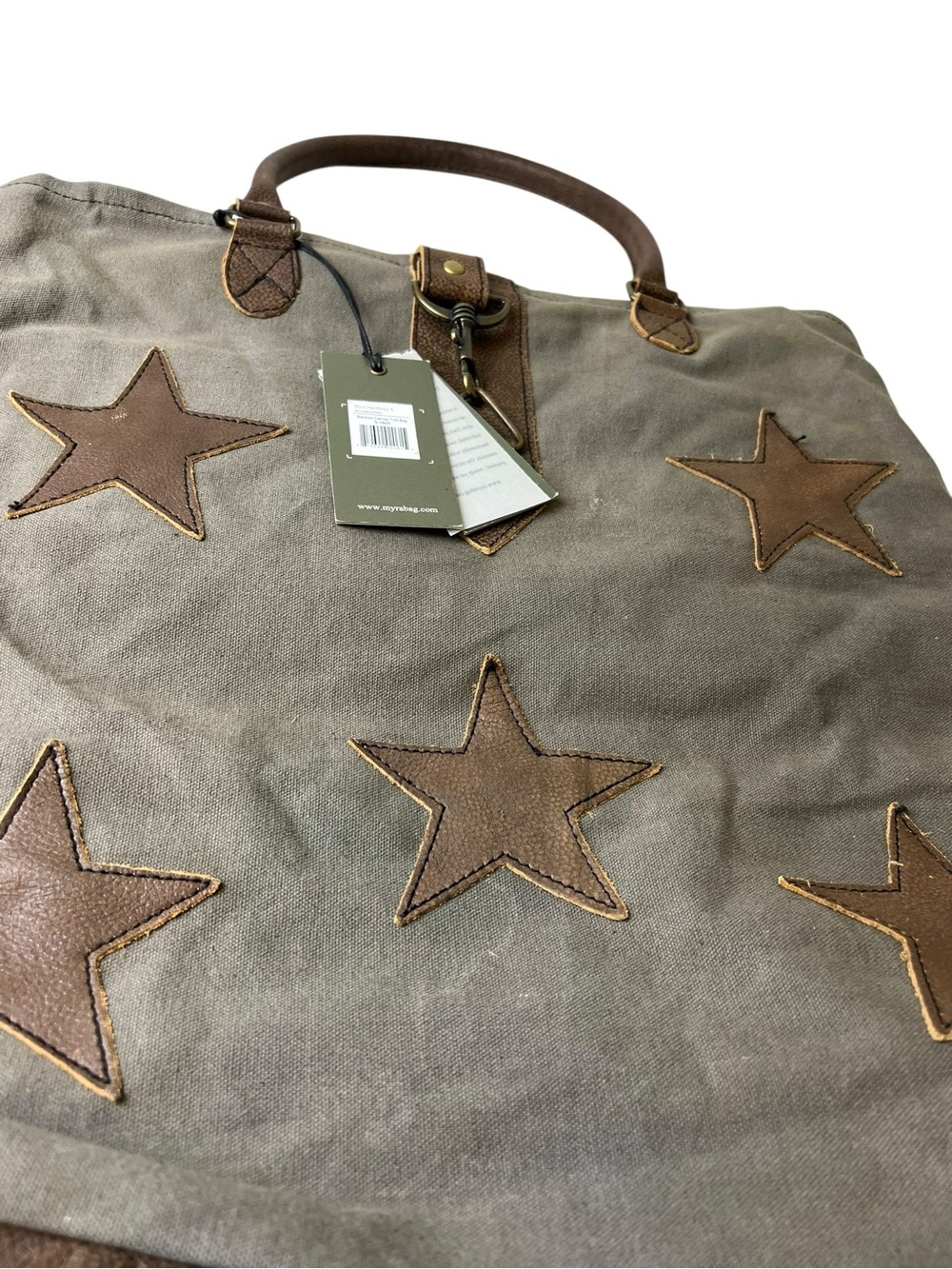 Myra Bag NEW Stardom Canvas Tote Bag w/ Leather Star Patches & Trim - Picture 7 of 11